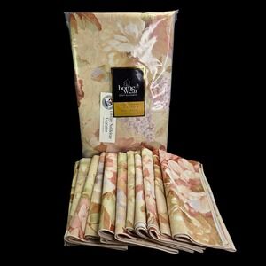 Floral Tablecloth 60 x 120 Oblong and 12 Napkins Easy Care Poly Muted Colors New